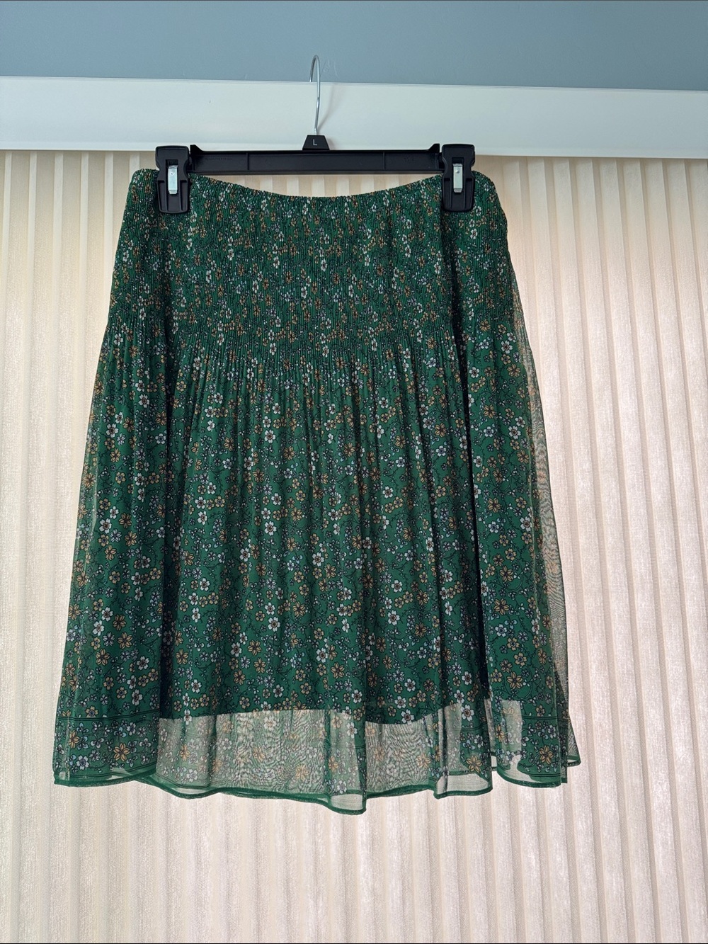 Max Studio Green Floral Smocked Waist Tiered Skirt